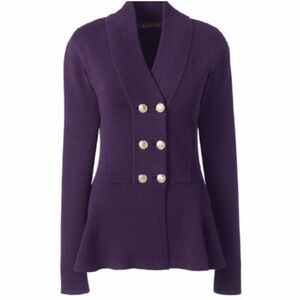 Zac Posen Purple Double-Breasted Peplum Cardigan Sweater